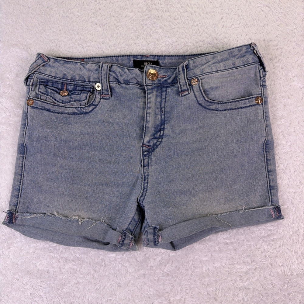 Vintage True Religion Becca Mid Rise Cutoff Jean Shorts Womens 30 Flap Pockets